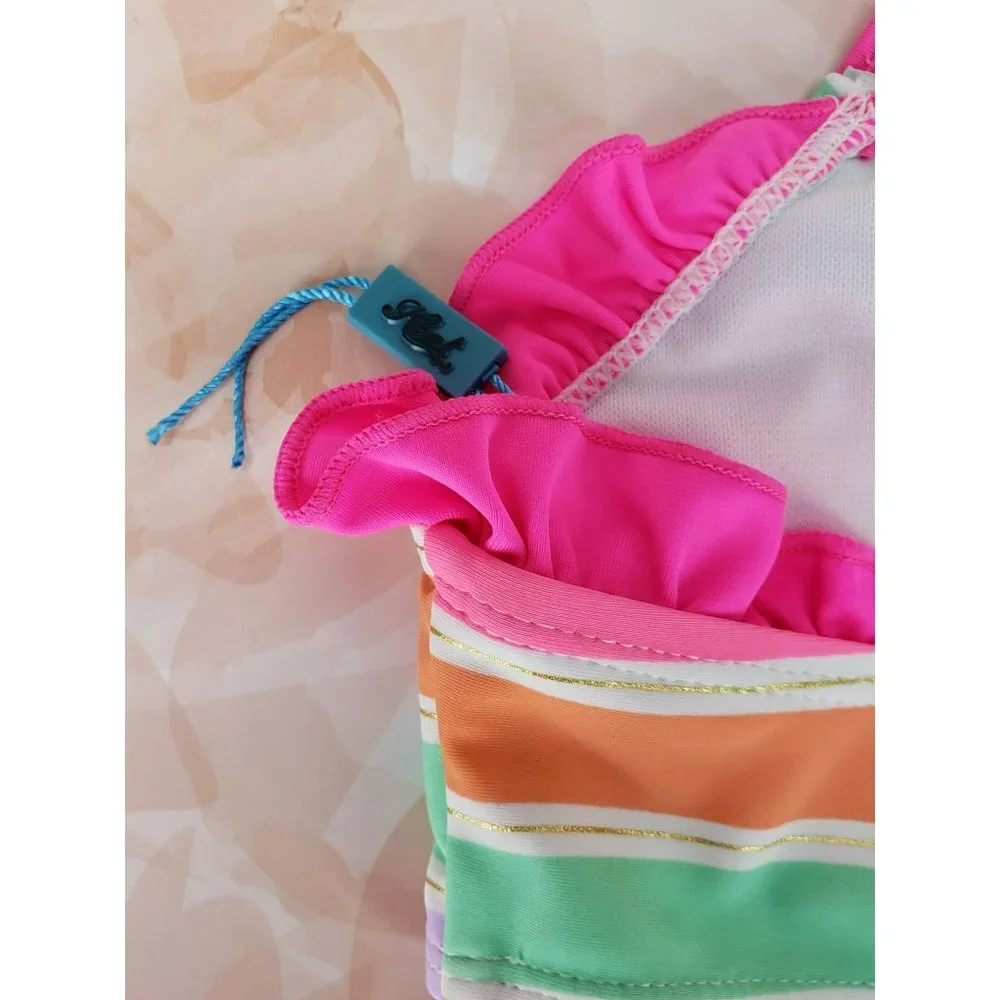 Heat Girls Size 10/12 Rainbow‎ Striped 2 Piece Swimsuit